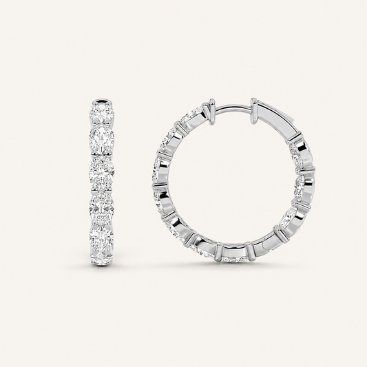 5CT Oval Cut Lab Grown Diamond Inside Out Hoop Earrings