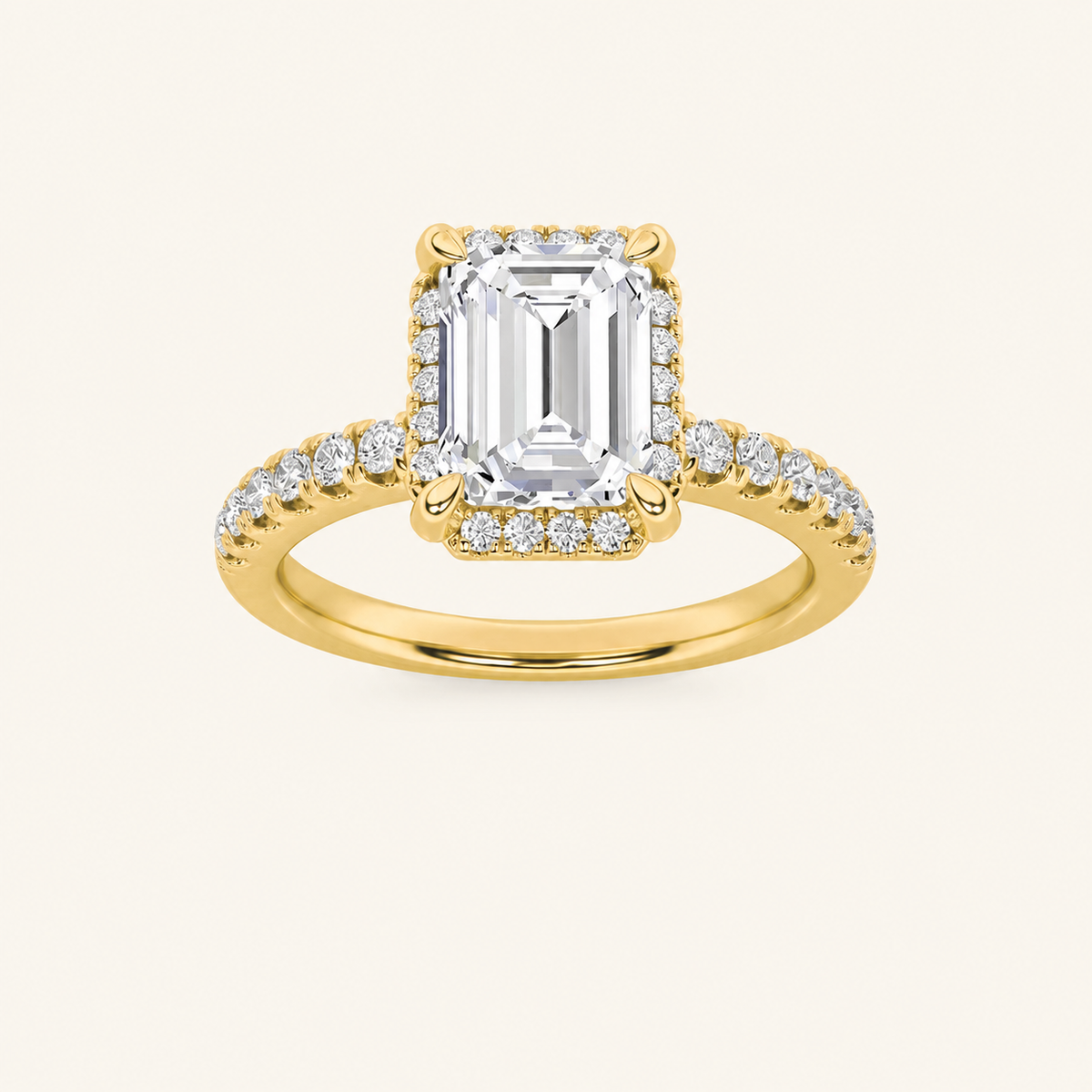 2CT Emerald Cut Lab Grown Diamond Halo Accented Engagement Ring