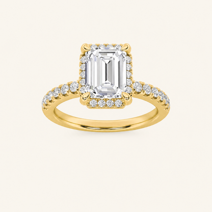 2CT Emerald Cut Lab Grown Diamond Halo Accented Engagement Ring