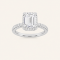 2CT Emerald Cut Lab Grown Diamond Halo Accented Engagement Ring