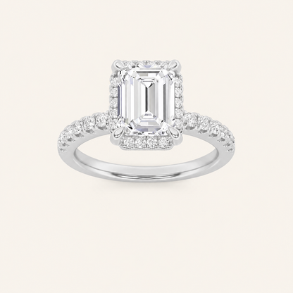 2CT Emerald Cut Lab Grown Diamond Halo Accented Engagement Ring