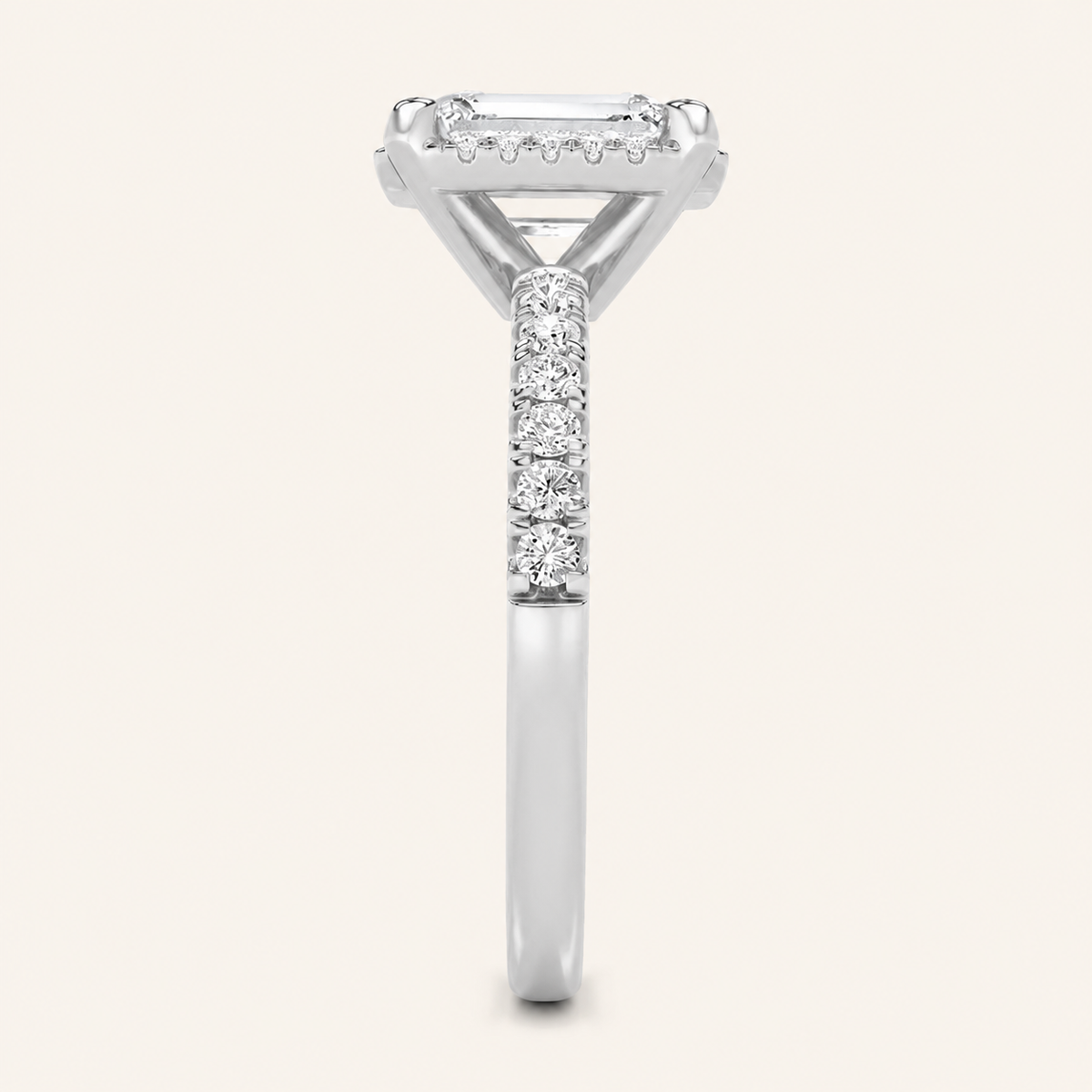 2CT Emerald Cut Lab Grown Diamond Halo Accented Engagement Ring