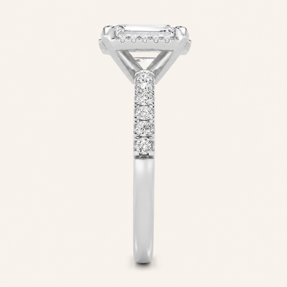 2CT Emerald Cut Lab Grown Diamond Halo Accented Engagement Ring