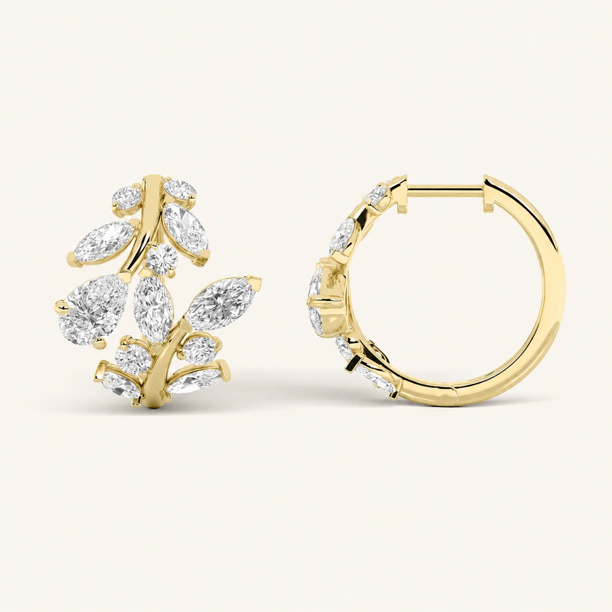 3CT Pear Cut Lab Grown Diamond Leaf Motif Fashion Earrings