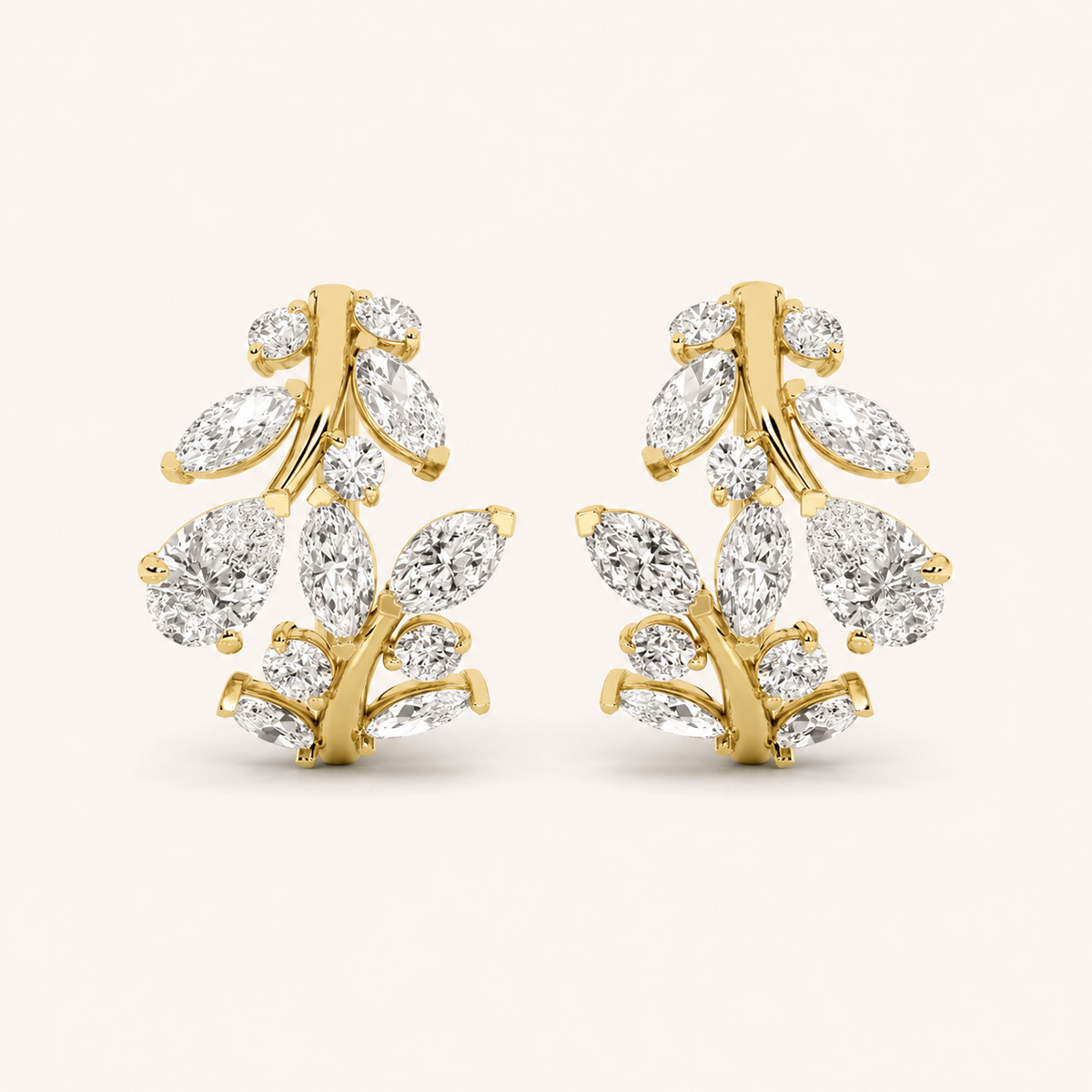 3CT Pear Cut Lab Grown Diamond Leaf Motif Fashion Earrings