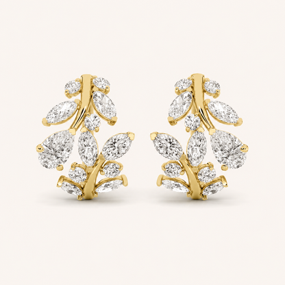 3CT Pear Cut Lab Grown Diamond Leaf Motif Fashion Earrings
