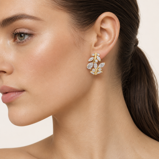 3CT Pear Cut Lab Grown Diamond Leaf Motif Fashion Earrings
