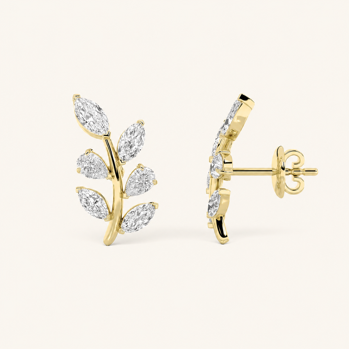 2CT Marquise Cut Lab Grown Diamond Leaf Motif Fashion Earrings