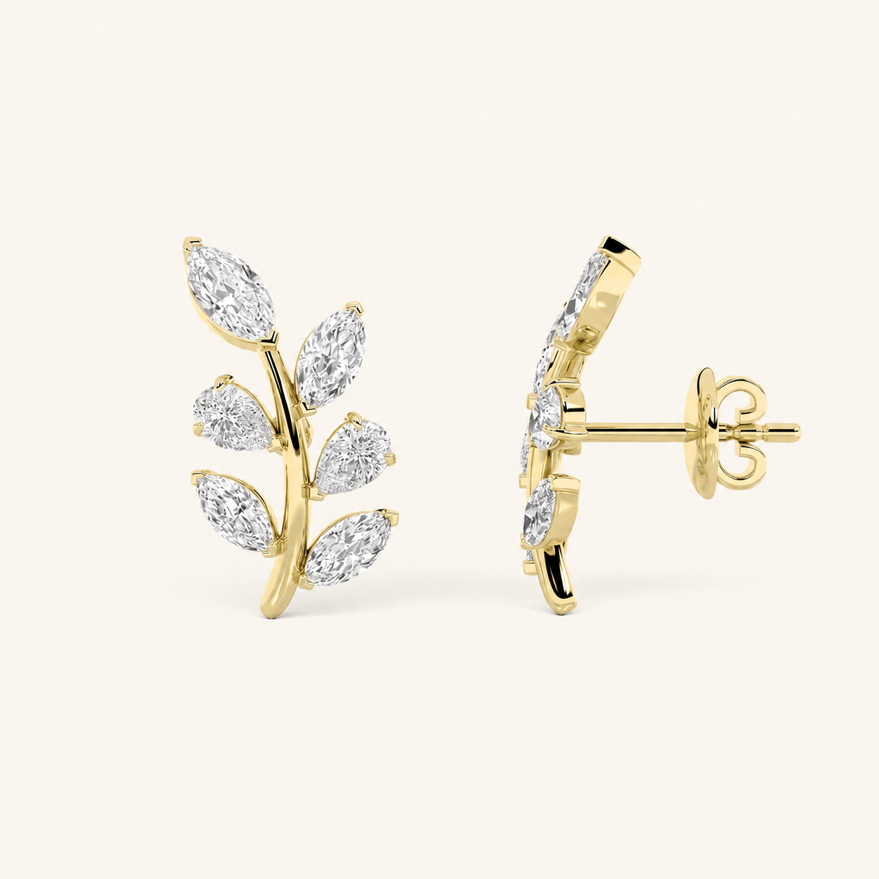 2CT Marquise Cut Lab Grown Diamond Leaf Motif Fashion Earrings