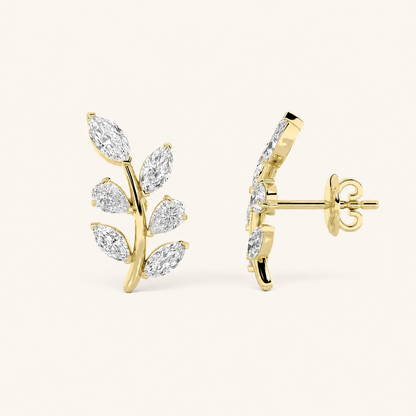 2CT Marquise Cut Lab Grown Diamond Leaf Motif Fashion Earrings