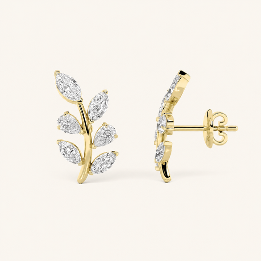2CT Marquise Cut Lab Grown Diamond Leaf Motif Fashion Earrings