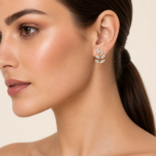 2CT Marquise Cut Lab Grown Diamond Leaf Motif Fashion Earrings