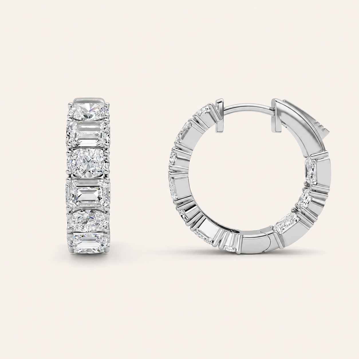 5CT Emerald Cut Lab Grown Diamond Inside Out Hoop Earrings