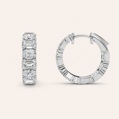 5CT Emerald Cut Lab Grown Diamond Inside Out Hoop Earrings