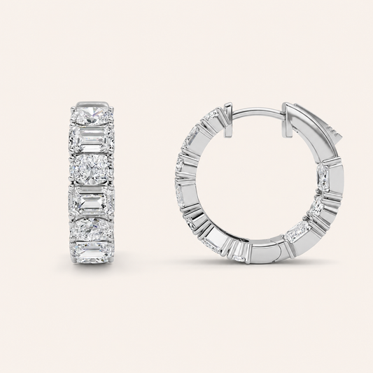 5CT Emerald Cut Lab Grown Diamond Inside Out Hoop Earrings