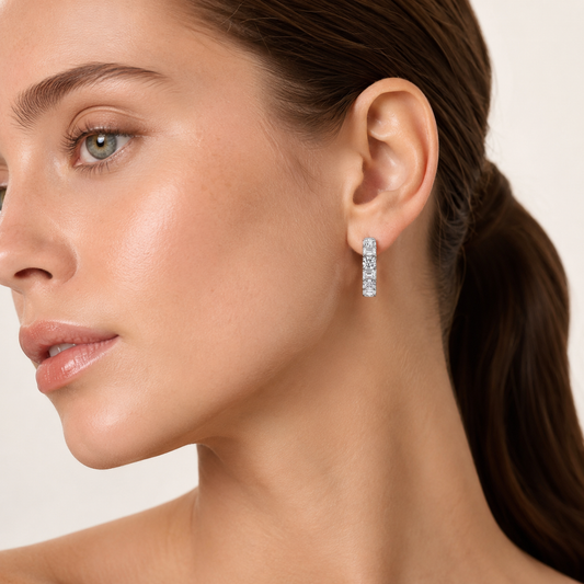 5CT Emerald Cut Lab Grown Diamond Inside Out Hoop Earrings