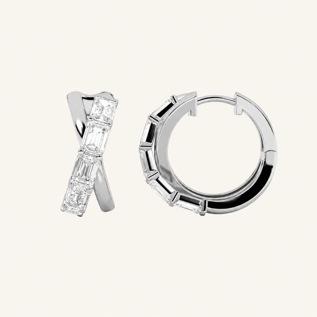 3CT Emerald Cut Lab Grown Diamond Huggie Earrings