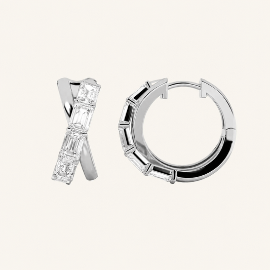 3CT Emerald Cut Lab Grown Diamond Huggie Earrings