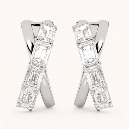 3CT Emerald Cut Lab Grown Diamond Huggie Earrings