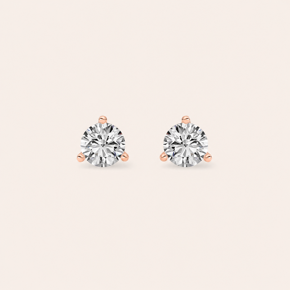 0.5CT Round Cut Lab Grown Diamond Three-Prong Martini Stud Earrings