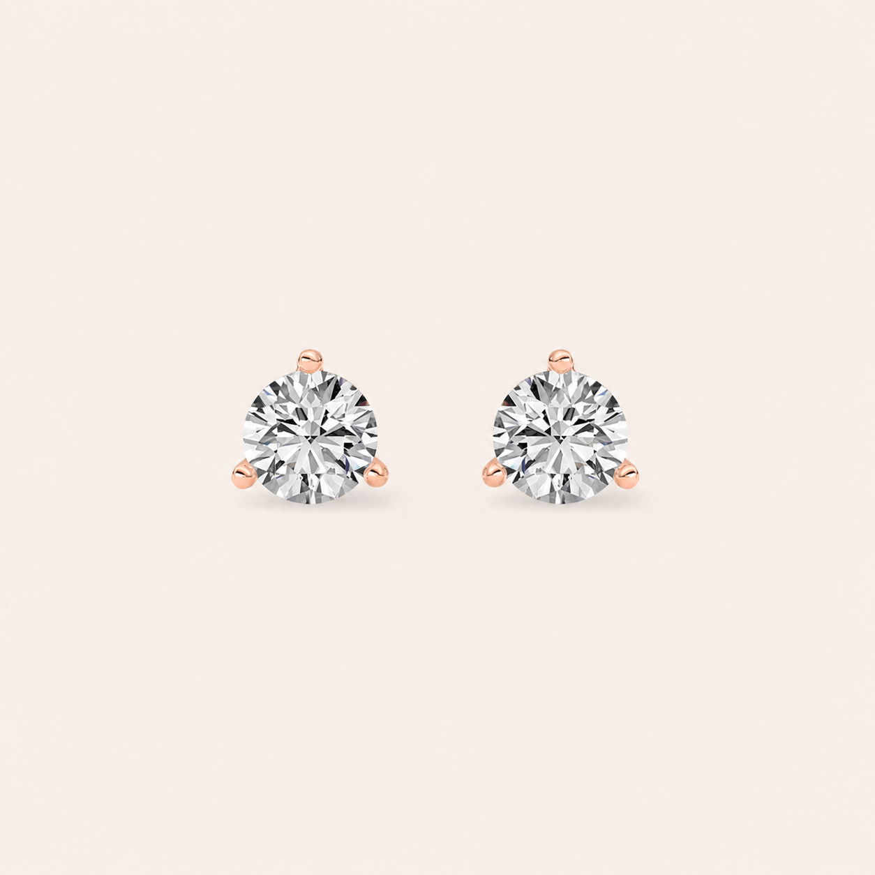 0.5CT Round Cut Lab Grown Diamond Three-Prong Martini Stud Earrings