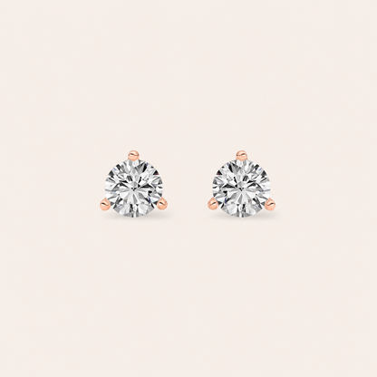 0.5CT Round Cut Lab Grown Diamond Three-Prong Martini Stud Earrings
