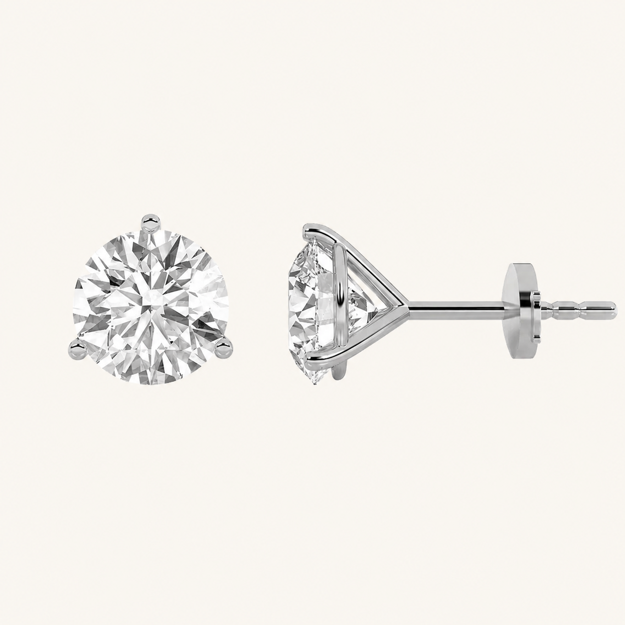 0.5CT Round Cut Lab Grown Diamond Three-Prong Martini Stud Earrings