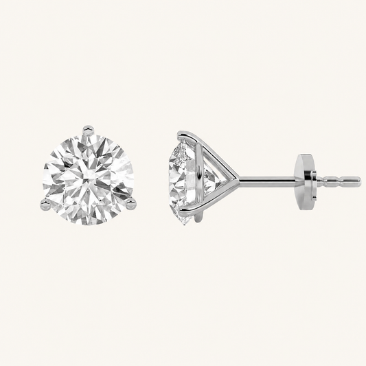 0.50CT Round Cut Lab Grown Diamond Three-Prong Martini Stud Earrings