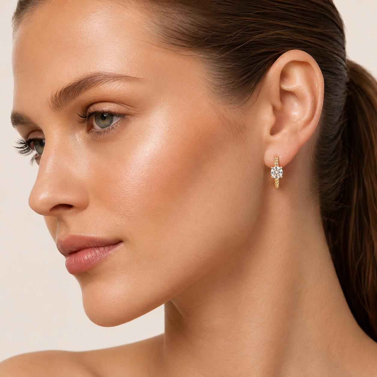 1CT Round Cut Lab Grown Diamond Accented Hoop Earrings