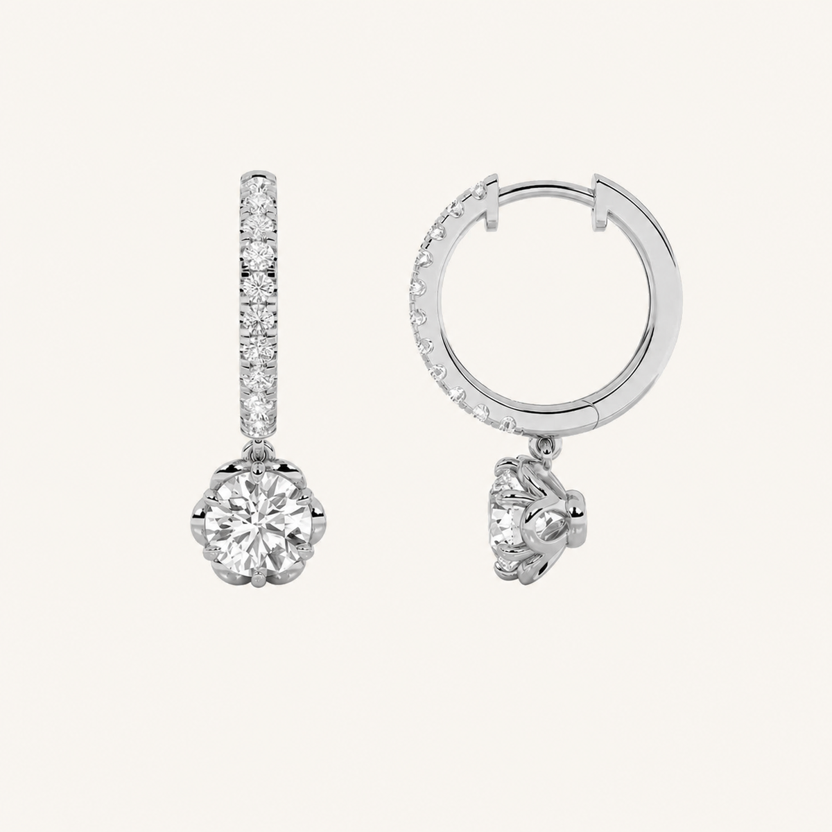 2.5CT Round Cut Lab Grown Diamond Dangle Hoop Earrings