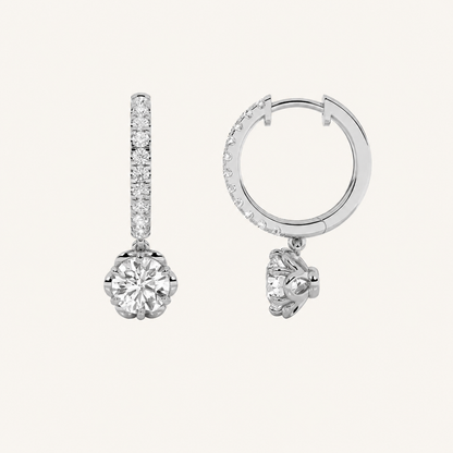 2.5CT Round Cut Lab Grown Diamond Dangle Hoop Earrings
