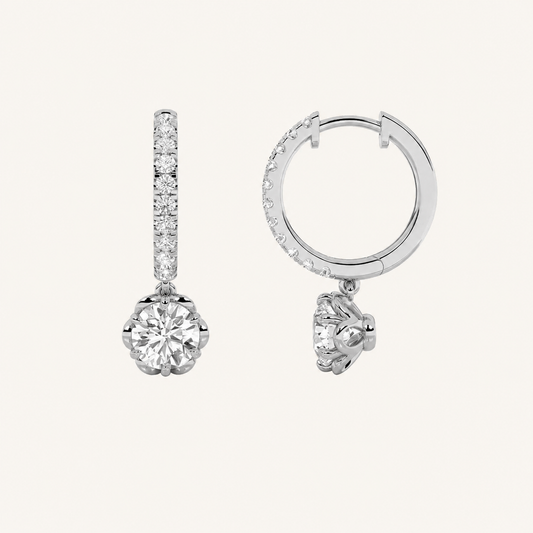 2.5CT Round Cut Lab Grown Diamond Dangle Hoop Earrings