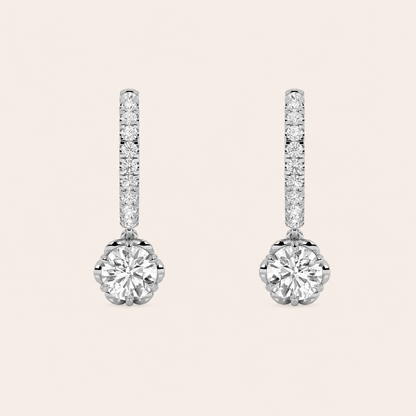 2.5CT Round Cut Lab Grown Diamond Dangle Hoop Earrings