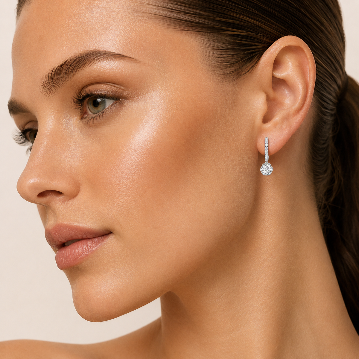 2.5CT Round Cut Lab Grown Diamond Dangle Hoop Earrings