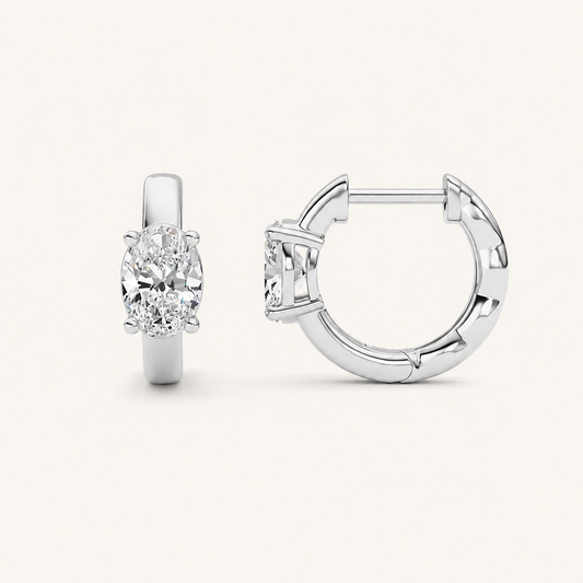 1CT Oval Cut Lab Grown Diamond Huggie Earrings