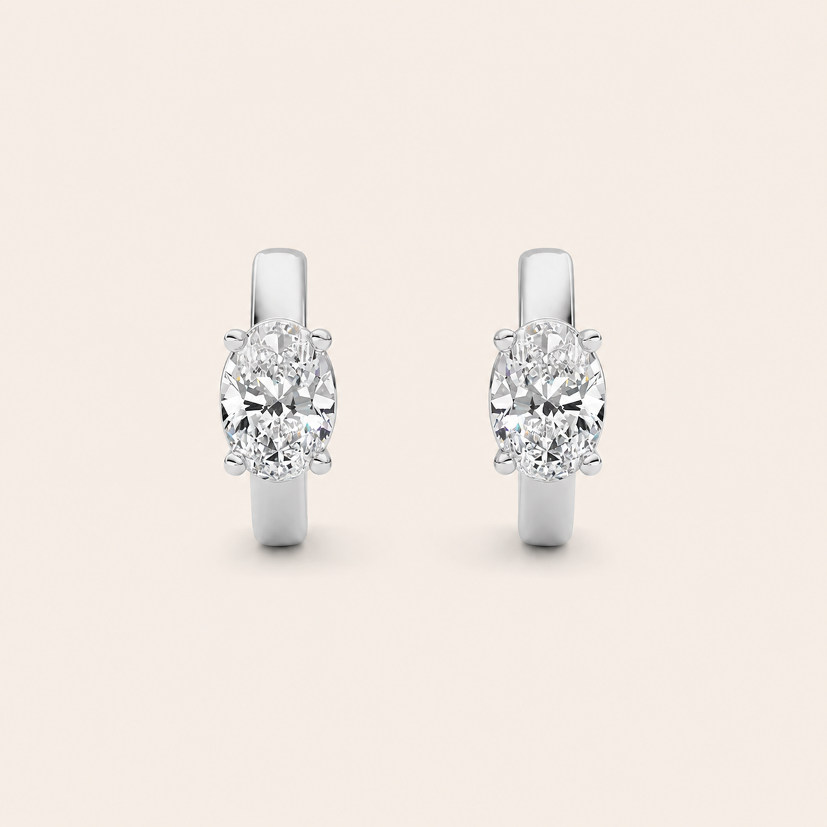 1CT Oval Cut Lab Grown Diamond Huggie Earrings