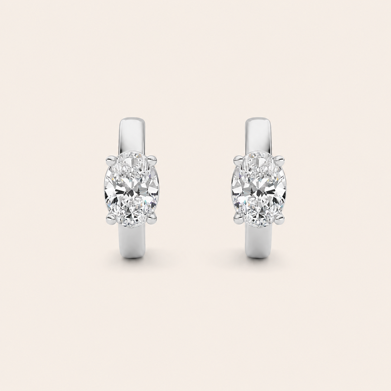 1CT Oval Cut Lab Grown Diamond Huggie Earrings