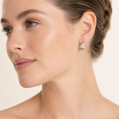 1CT Oval Cut Lab Grown Diamond Huggie Earrings
