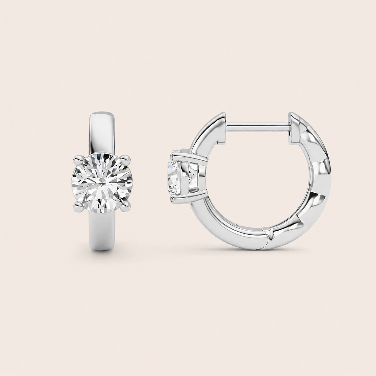 1CT Round Cut Lab Grown Diamond Huggie Earrings