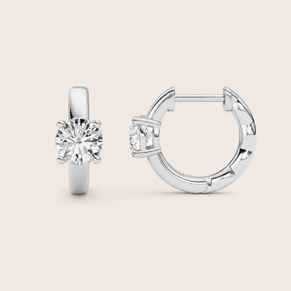 1CT Round Cut Lab Grown Diamond Huggie Earrings