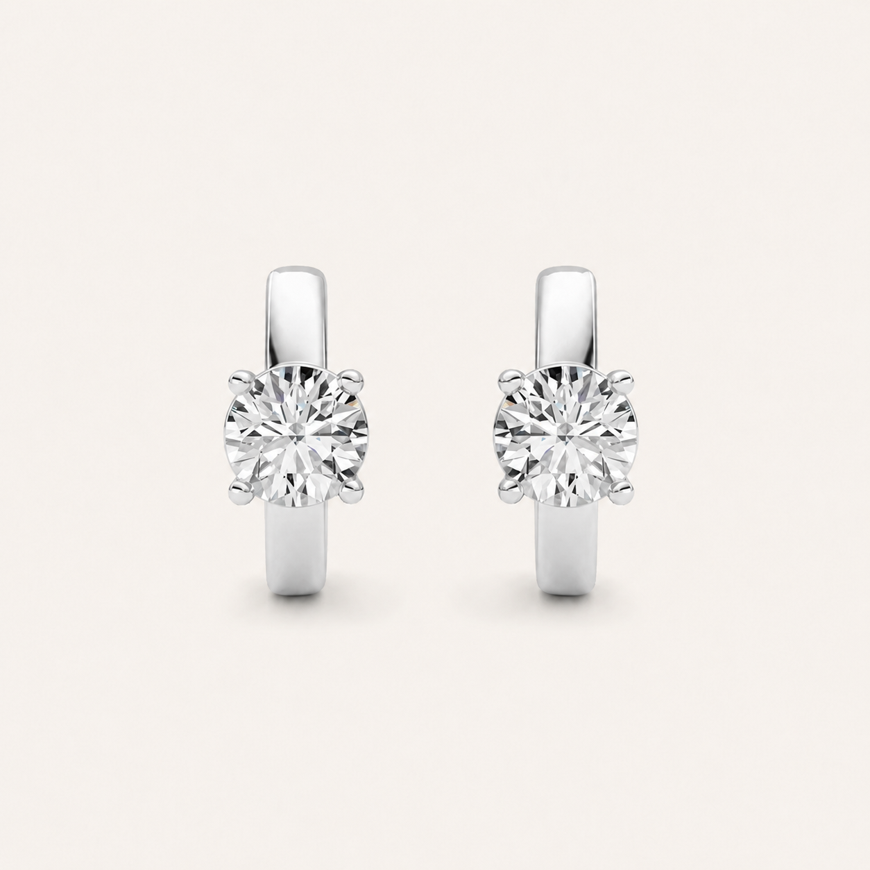 1CT Round Cut Lab Grown Diamond Huggie Earrings
