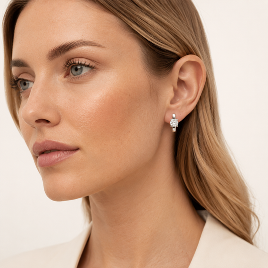 1CT Round Cut Lab Grown Diamond Huggie Earrings