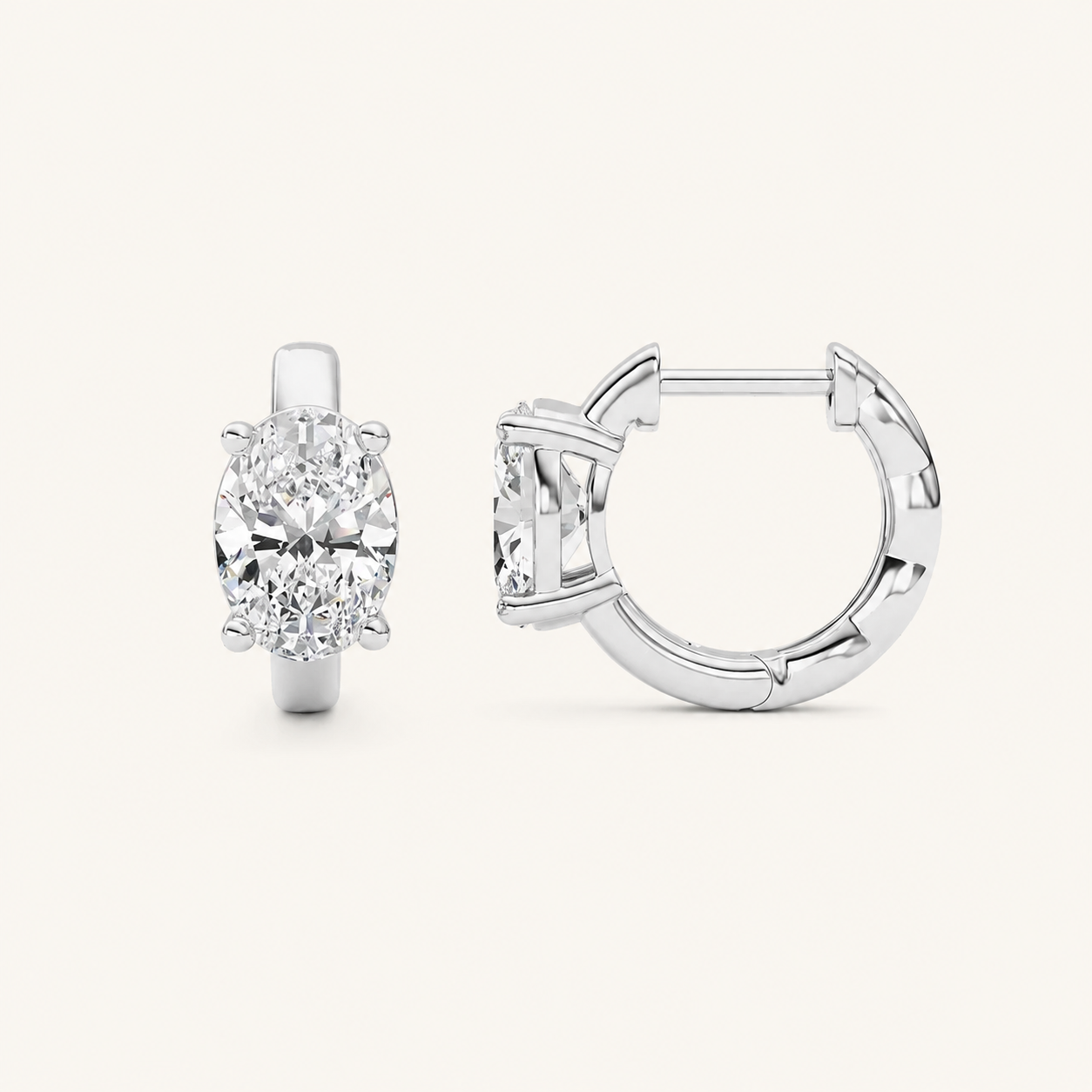 2CT Oval Cut Lab Grown Diamond Huggie Earrings