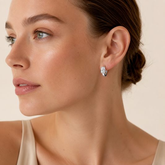 2CT Oval Cut Lab Grown Diamond Huggie Earrings