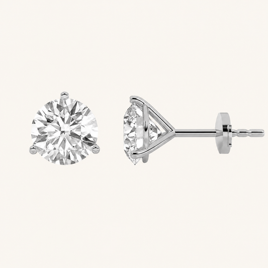 4.5CT Round Cut Lab Grown Diamond Three-Prong Martini Stud Earrings