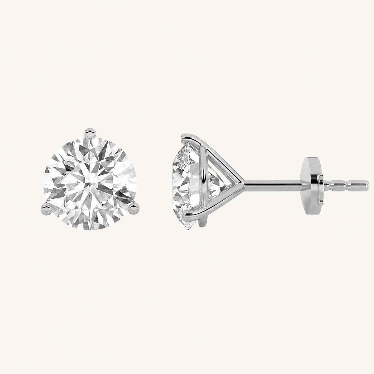 5CT Round Cut Lab Grown Diamond Three-Prong Martini Stud Earrings