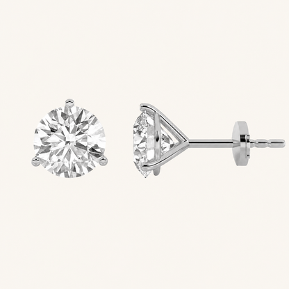 4CT Round Cut Lab Grown Diamond Three-Prong Martini Stud Earrings
