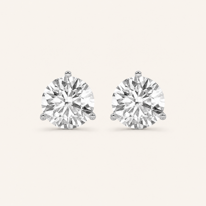 3.5CT Round Cut Lab Grown Diamond Three-Prong Martini Stud Earrings