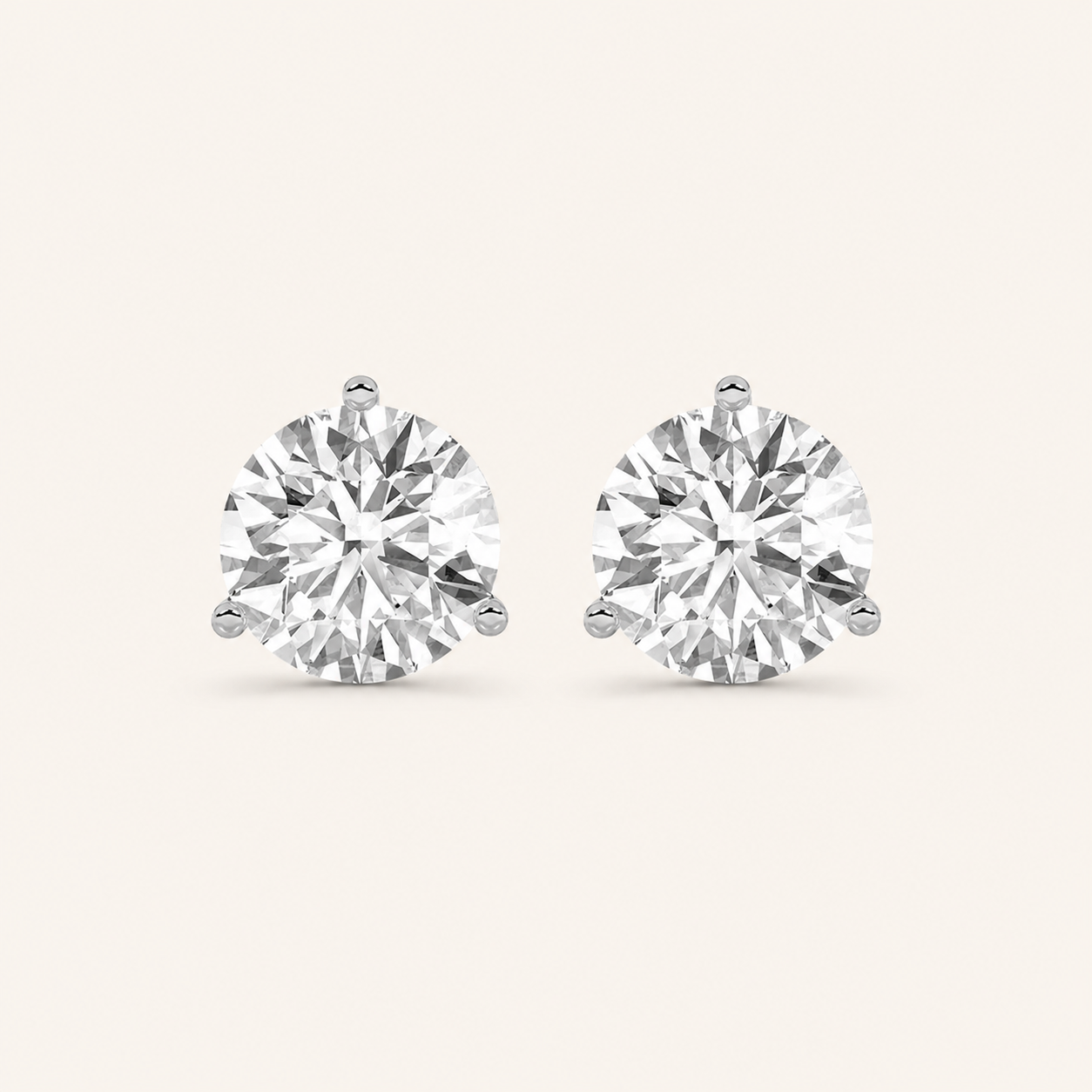5CT Round Cut Lab Grown Diamond Three-Prong Martini Stud Earrings