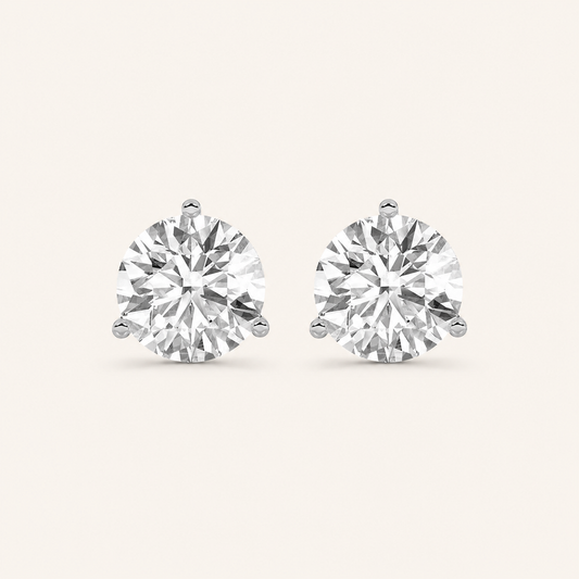 4.5CT Round Cut Lab Grown Diamond Three-Prong Martini Stud Earrings